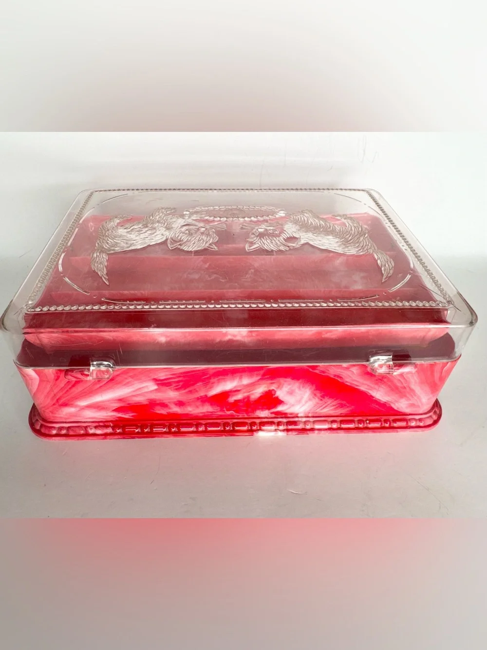 VTG 50s Jewelry Box Trinket Cats Kittens Granny Sewing Hommer Marbled Plastic